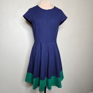 Julie Brown NYC Navy Green Colorblock Fit Flare Dress Women's Size Medium